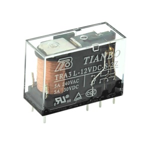 رله کتابی 12ولت 2 کنتاکت 5 آمپر TIANBO TRAS-L12VDC-S-2Z 12V-2C-5A